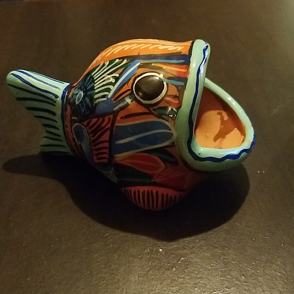 Vintage Mexican Tanola Talavera Wide Mouth Fish